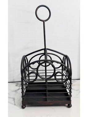 Black rod iron 4 compartment caddy holder, farmhouse, patio, barbeques